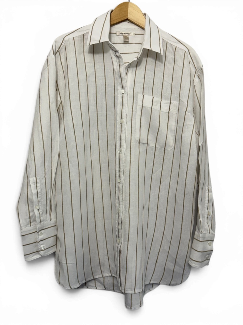 Banana Republic Cream Button-Down Shirt with Tan Stripes